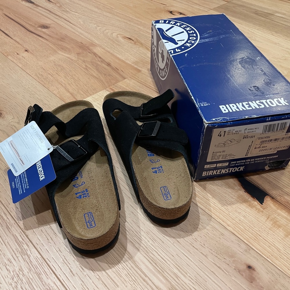 Birkenstock Arizona soft footbed black suede sandals
